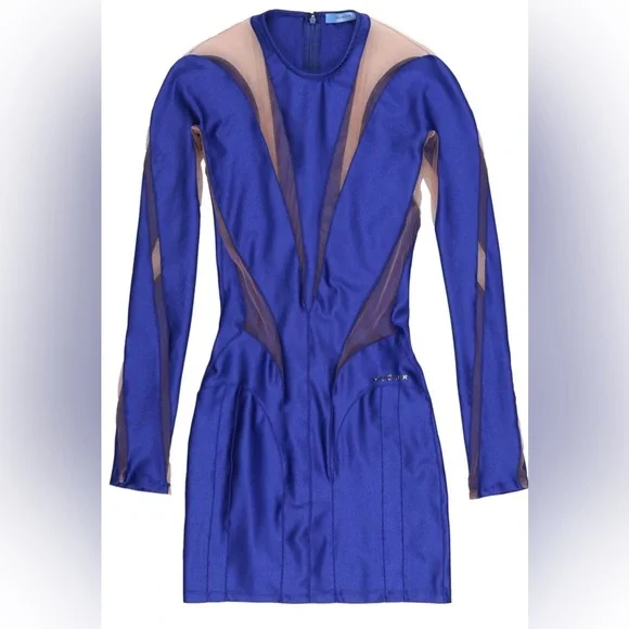MUGLER Tule Illusion Paneled Angular Mini Dress - Picture 2 of 9